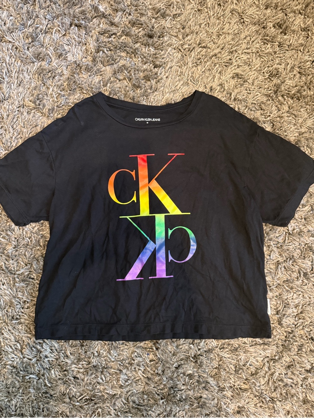 Calvin Klein Jeans Black Short Sleeve Tee with Rainbow CK Logo